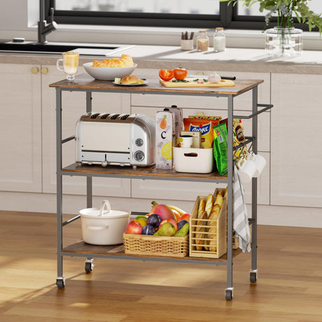 Kitchen Island on Wheels with 3 Shelves, Rolling Utility Trolley Cart