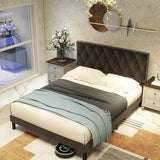 Queen Size Bed Frame, Velvet Upholstered Platform with Headboard,