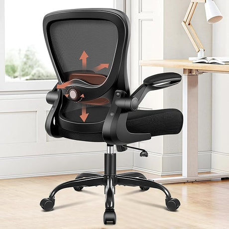 Ergonomic Mesh Office Chair with Flip-Up Armrests, Lumbar Support, Thickened Cushion