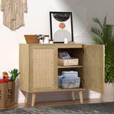 Rattan Cabinet, 2 Door Sideboard Buffet Cabinet with Adjustable Shelf Wood Storage Cabinet for Living Room Dining Room Kitchen Hallway Entryway，H0082