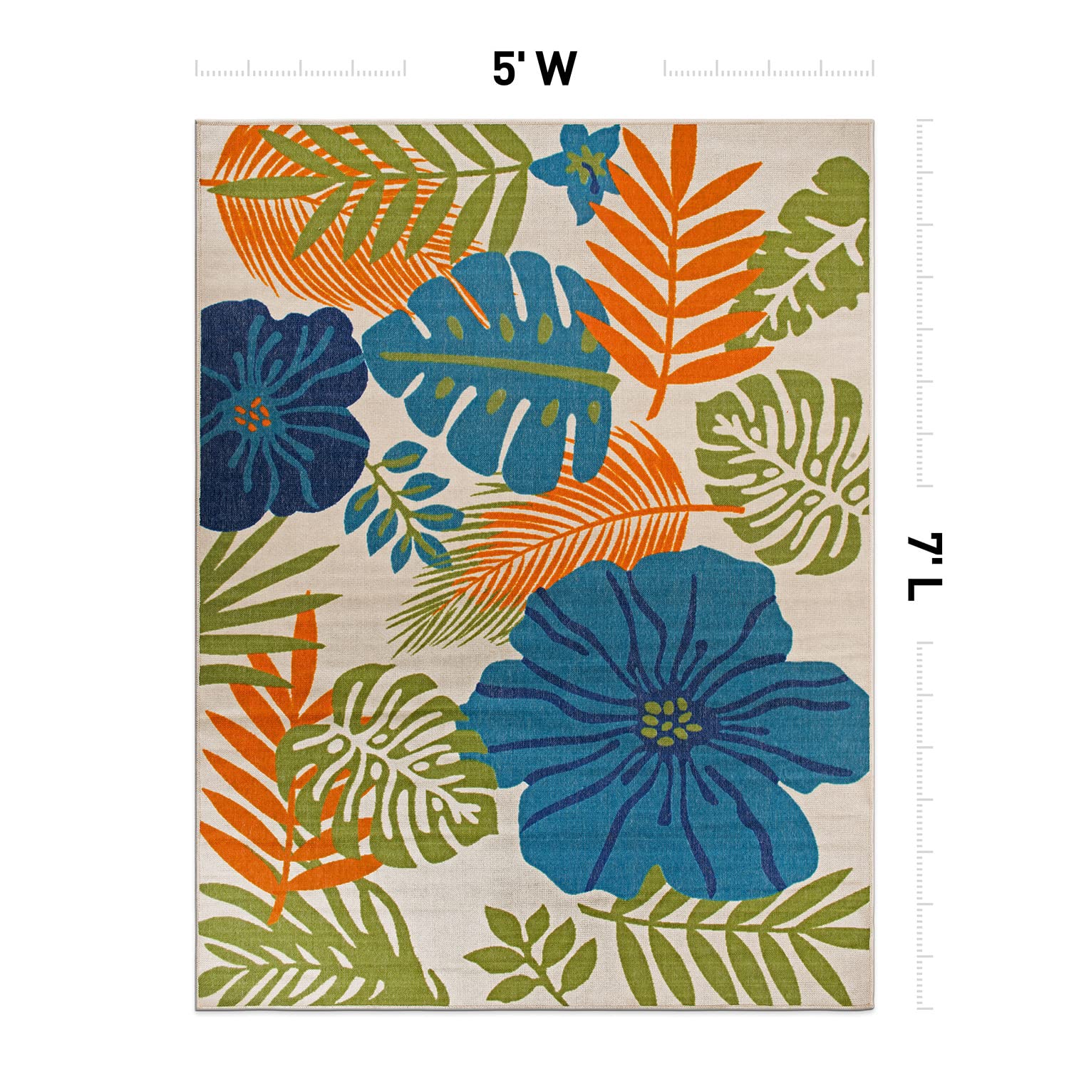 Pianosa Tropical Floral Leaves Non-Shedding Outdoor Rugs for Deck,Patio,