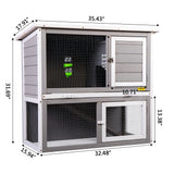 Wooden 35Inch Assembled Rabbit Hutch Indoor Outdoor for Multiple Rabbits