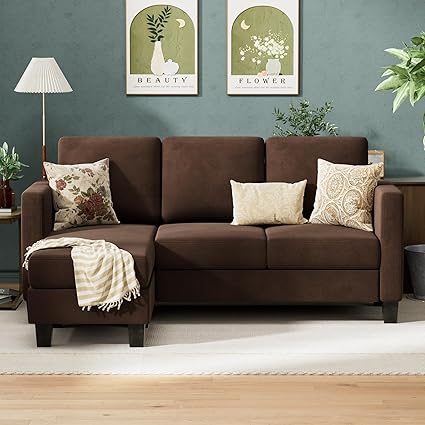 Sectional Sofa Couch 3 seat L-Shaped Sectional Sofa with Linen Fabric Ottoman Small