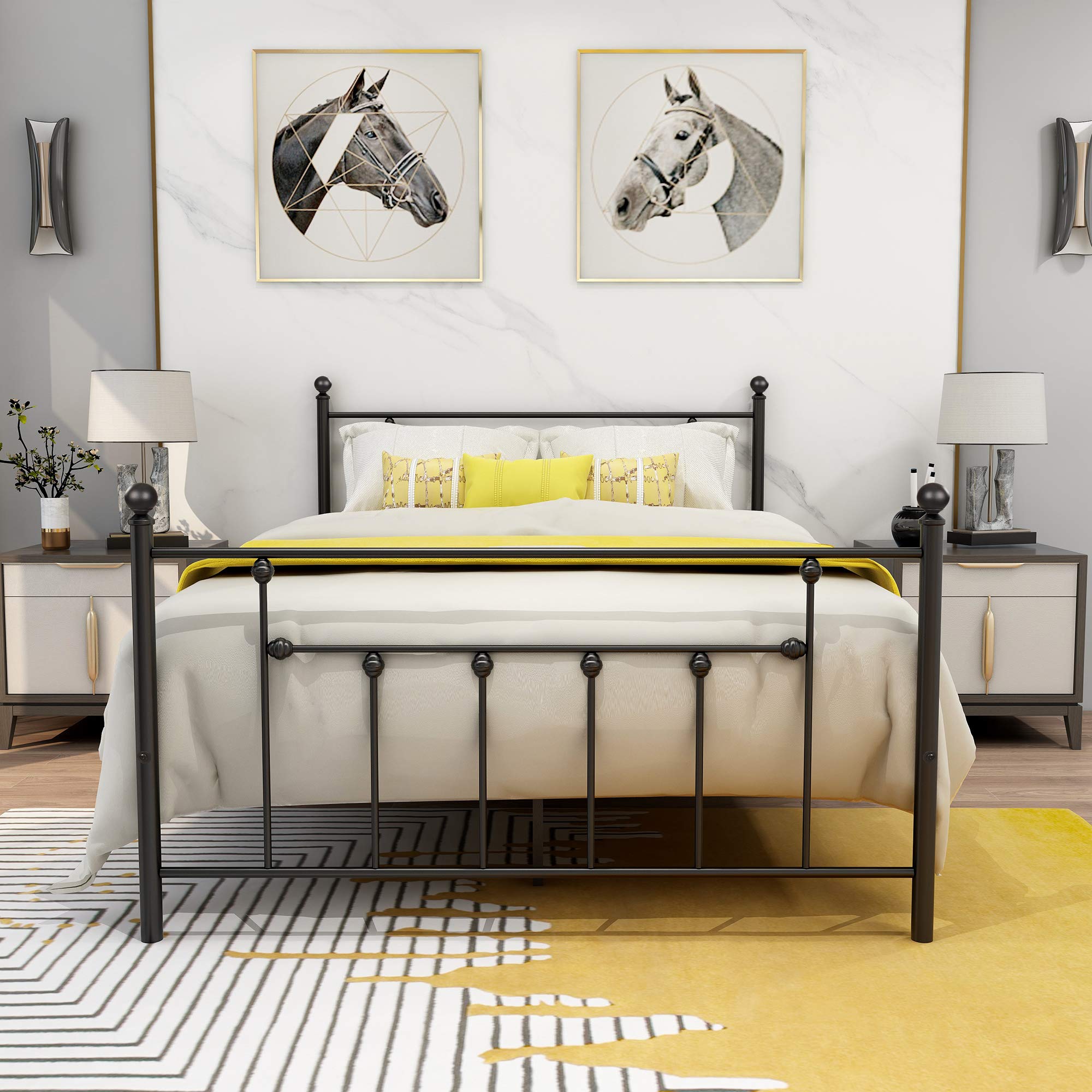 Metal Bed Frame Full Size with Headboard and Footboard Double Platform Mattress Base