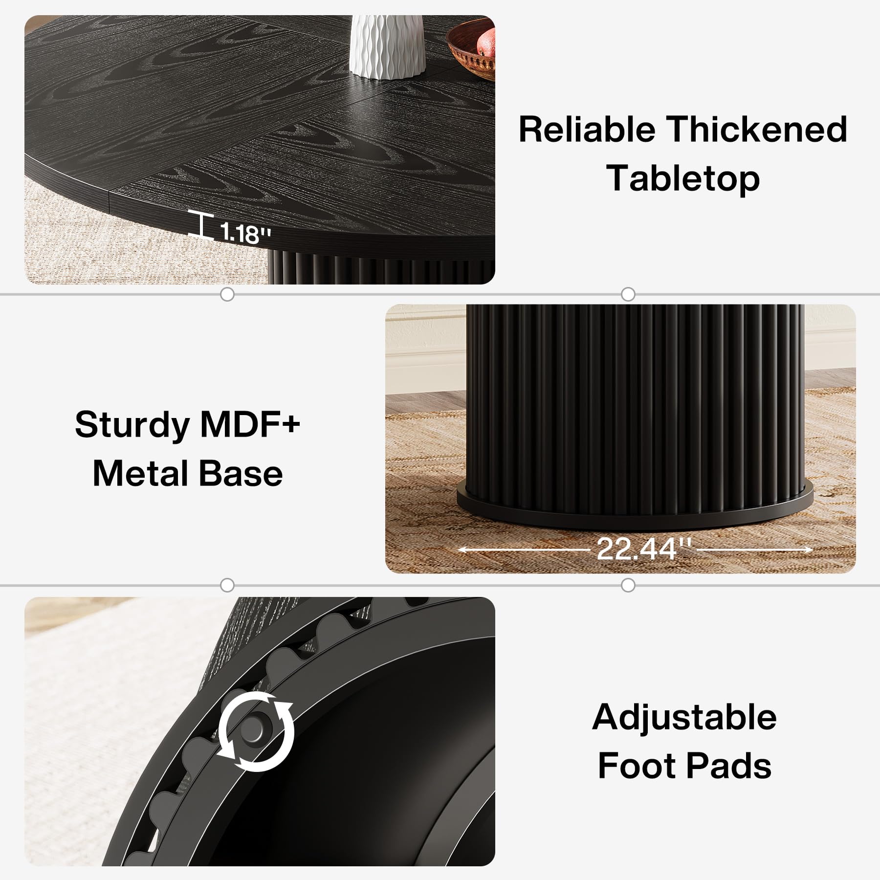 47-Inch Black Round Dining Table for 4-6 People