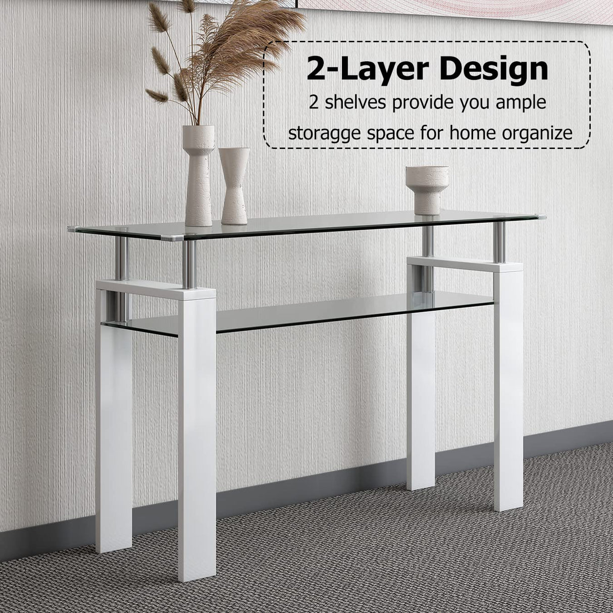 Wood Legs Modern Console Tables for Entryway Living Room Glass Narrow Console Table