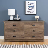 Gray Double Dresser for Bedroom 6 Drawer Wide Chest