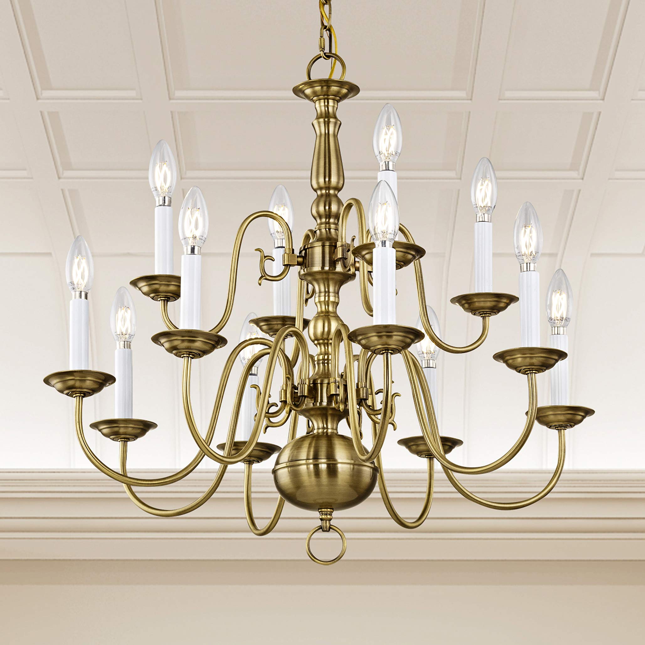 Lighting 5012-01 Williamsburg 12 Light Two Tier (8+4) Antique Brass Chandelier