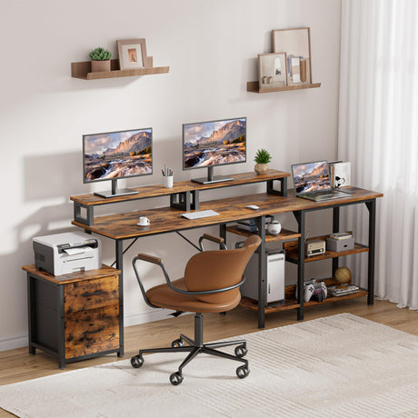 L Shaped Desk, Home Office Desk,68 Inch Corner Desk with File Drawers & Storage Shelves