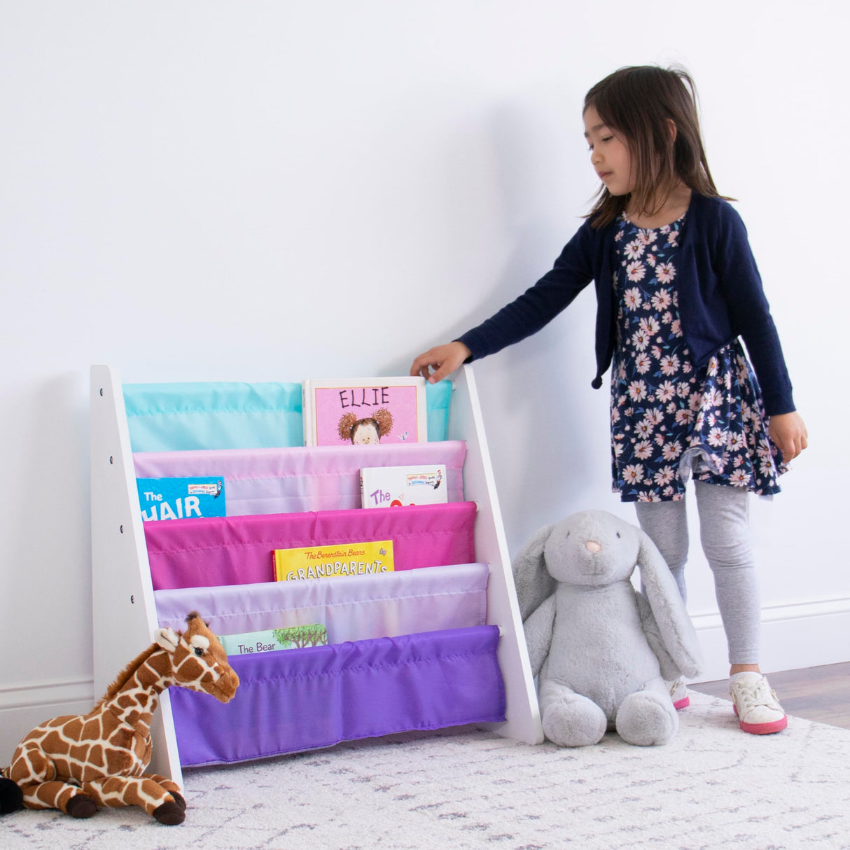 White/Pink/Purple/Blue Kids Book Rack Storage Bookshelf, 4 Tiers