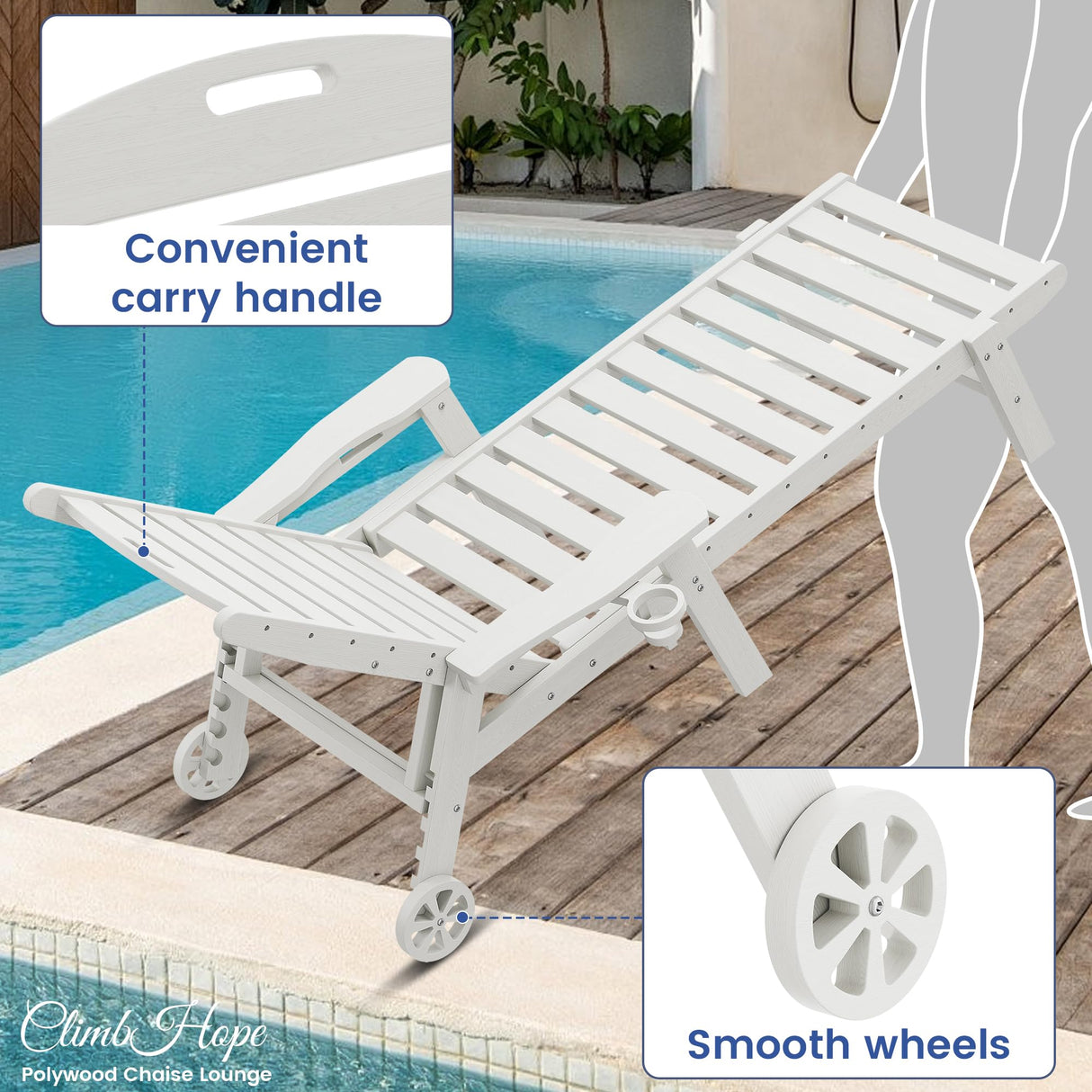 Pool Lounge Chairs Outdoor, HDPE Adirondack Chaise Lounge Outdoor for Patio Poolside