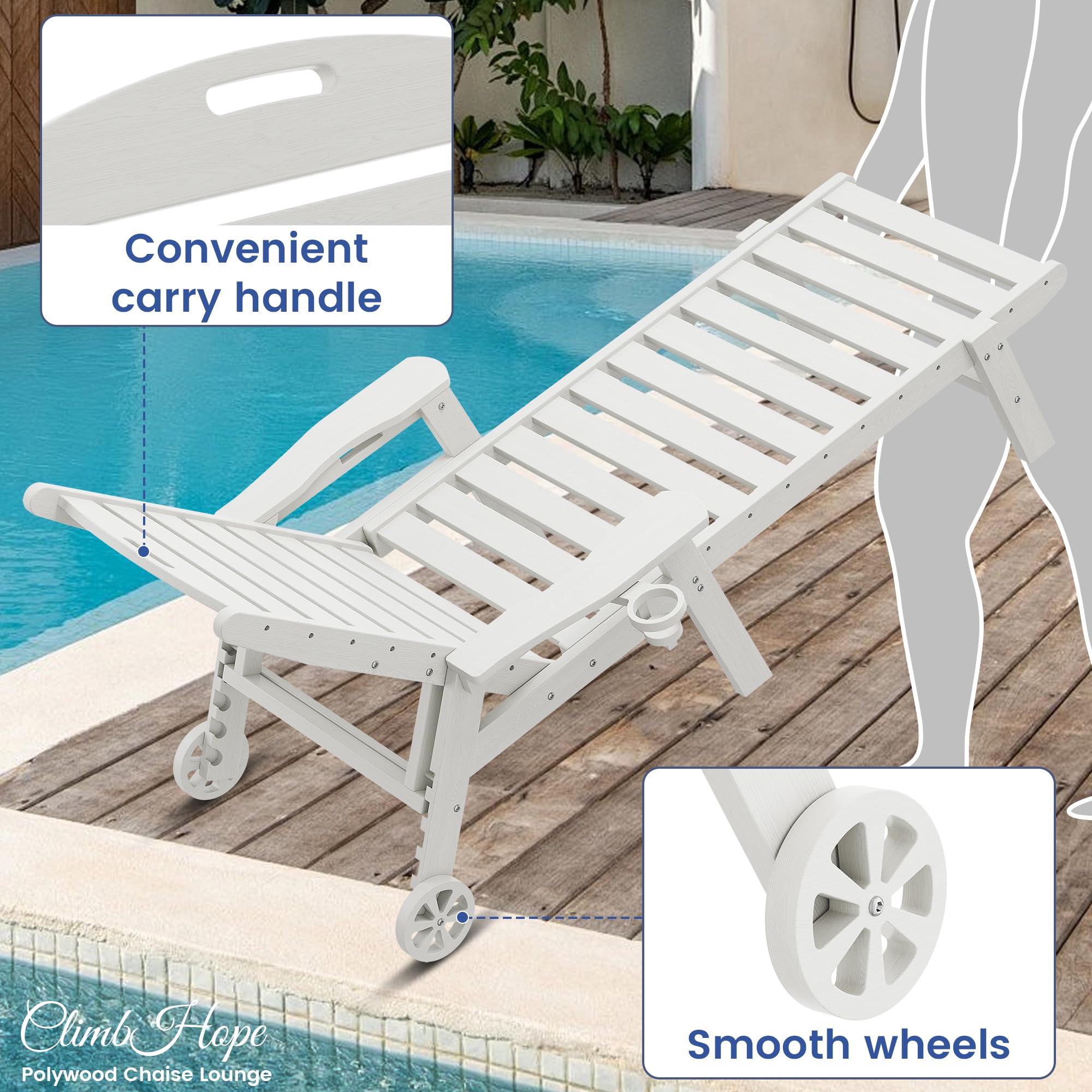 Pool Lounge Chairs Outdoor, HDPE Adirondack Chaise Lounge Outdoor for Patio Poolside