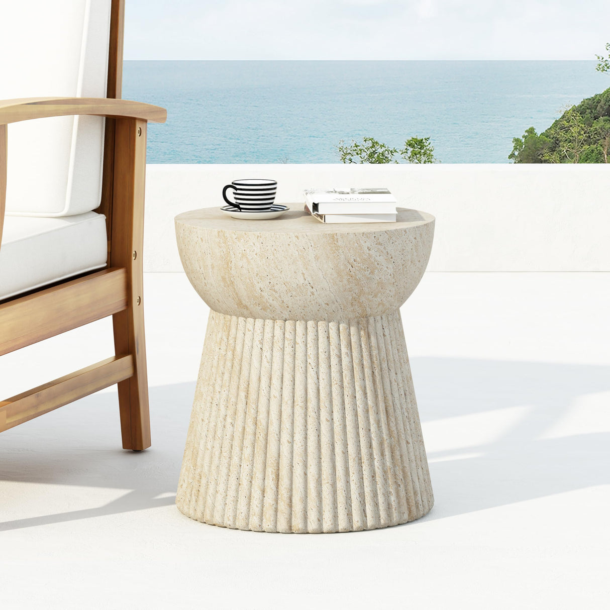 Outdoor Lightweight Concrete Side Table 15"x17" Weather Resistant Garden Balcony