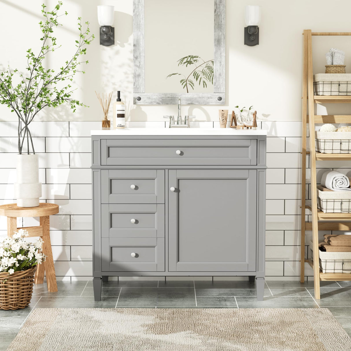 36 Inch Bathroom Vanity with Sink Combo, Solid Wood Frame Bathroom Vanities