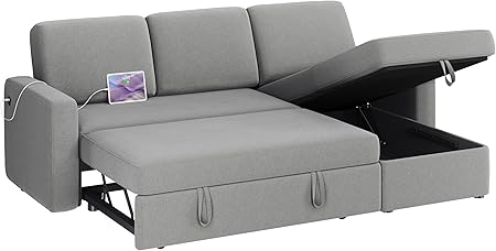 Sectional Sofa L-Shaped Sofa Couch Bed w/Chaise & USB, Reversible Couch