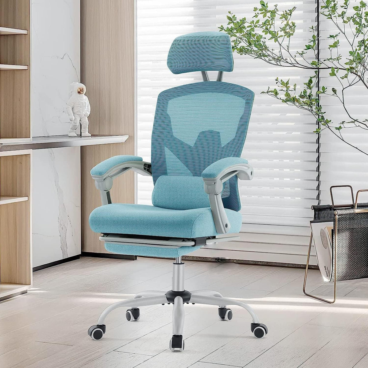 Ergonomic Office Chair with Wheels, Computer Desk Seat with Adjustable Headrest Lumbar Support