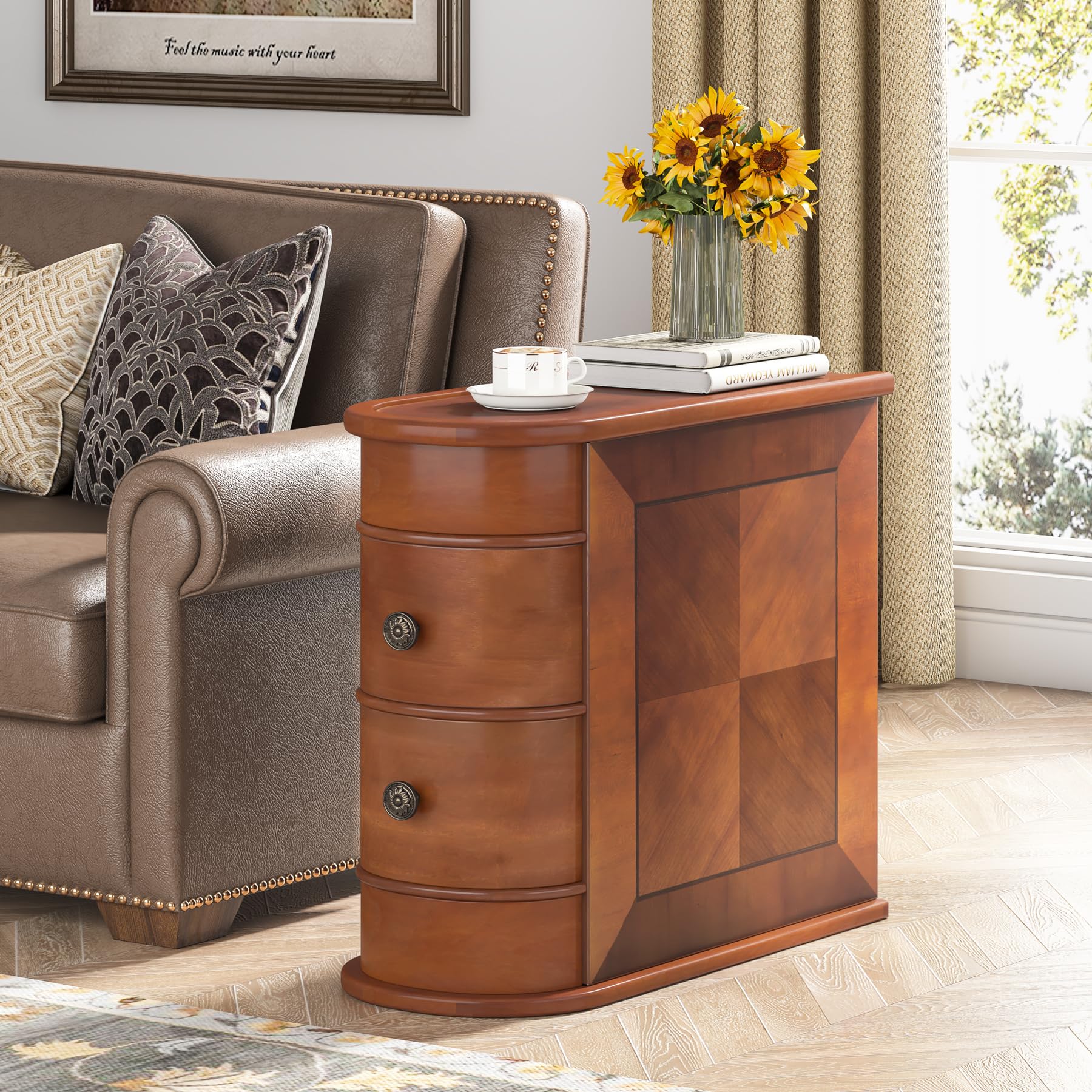 End Table, Sofa Side Table with Storage No Assembly Required, Slim Nightstand