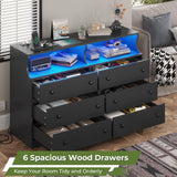 LED Dresser for Bedroom, 6 Drawer Double Dresser with Charging Station