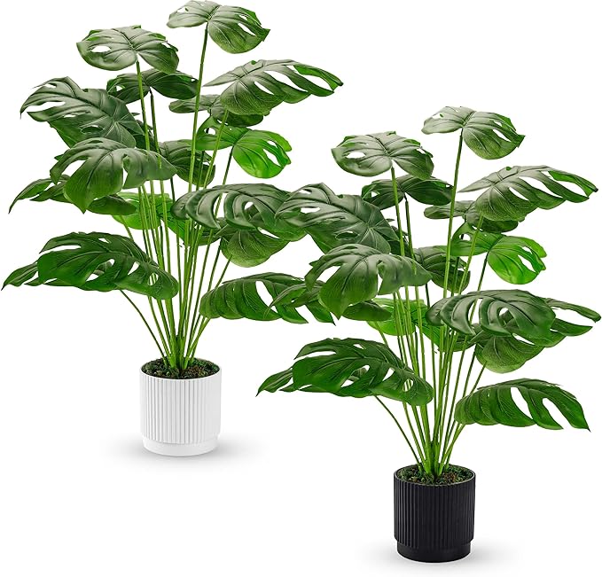 28" Fake Plants Large Artificial Monstera Faux Plants Indoor Tall for Outdoor Floor