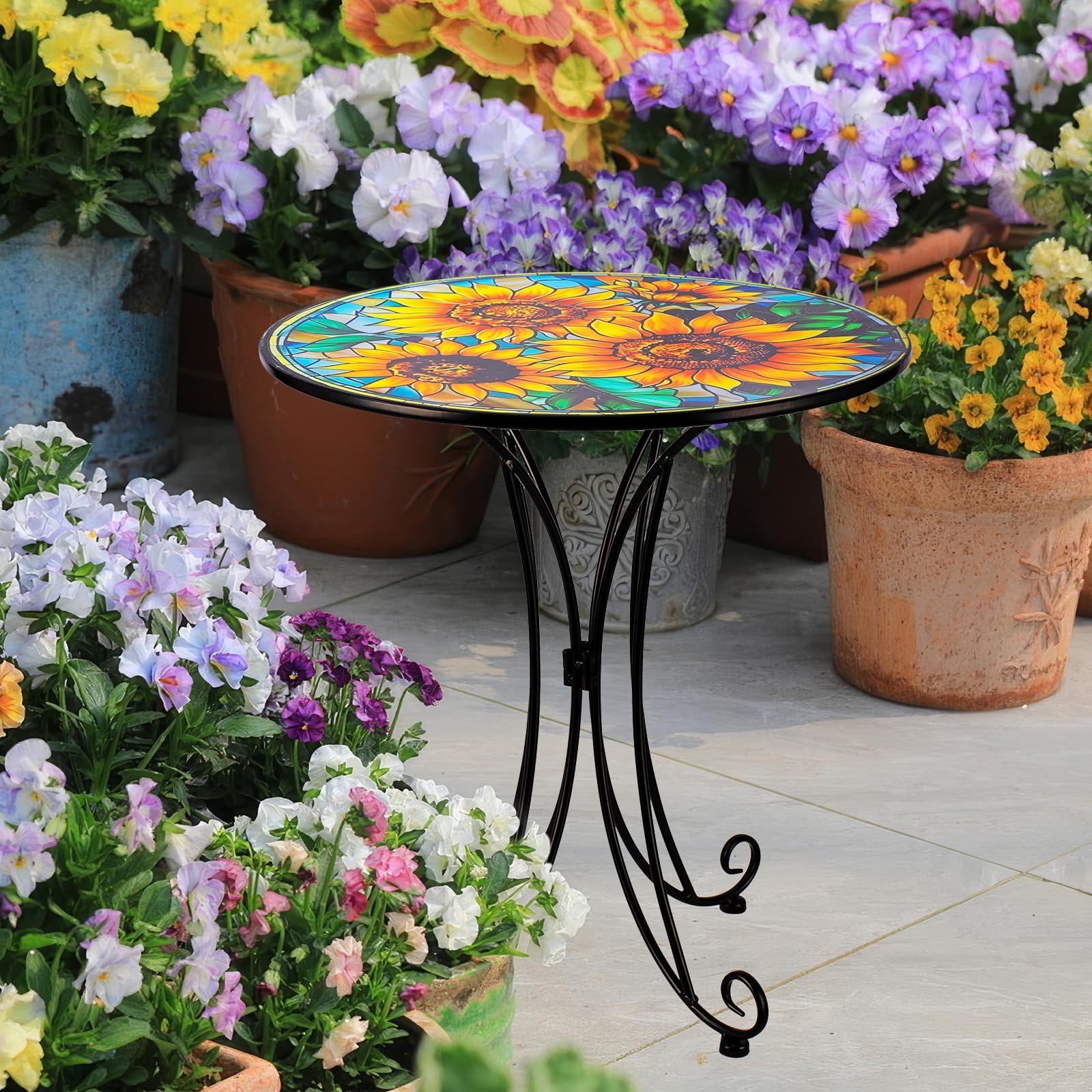 18" Sunflower Metal Accent Table, Indoor/Outdoor Small Round Table, Plant Stand