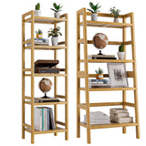 Tall Narrow Bookshelf and 4 Tier Ladder Shelf, Bamboo Bookcase Freestanding Bathroom Shelf