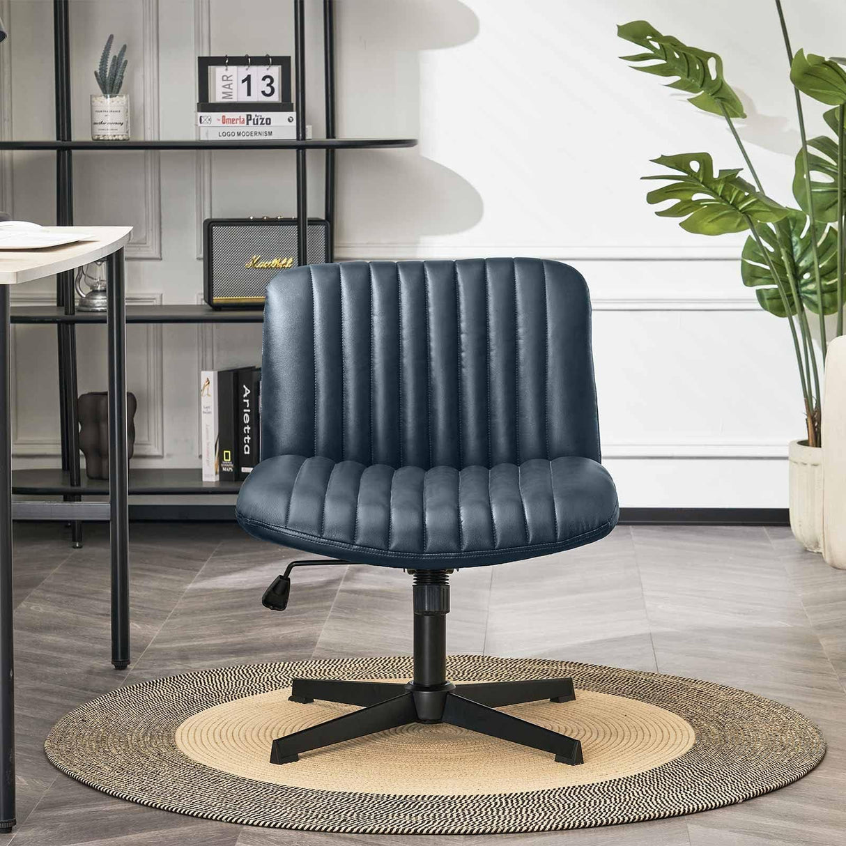 Armless Office Desk Chair, Mid-Back PU Leather Computer Task Chair with 360 Degree