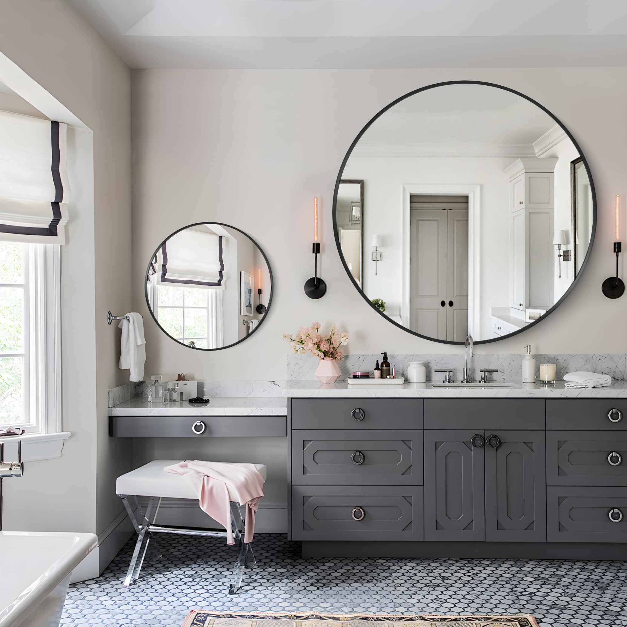 Black Round Mirror,  Wall Mounted Round Mirror