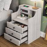 Nightstand Set 2,Gray Nightstand with Charging Station & Hutch