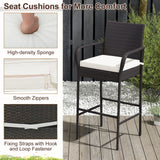 Patio Wicker Barstools Set of 2, Outdoor PE Rattan Bar Chairs with Armrests & Soft Cushiontables