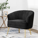 Upholstered Modern Single Sofa Side Chair,Comfy Barrel Club Living Room Armchair with Golden Metal Legs for Bedroom Living Reading Room Office, Black