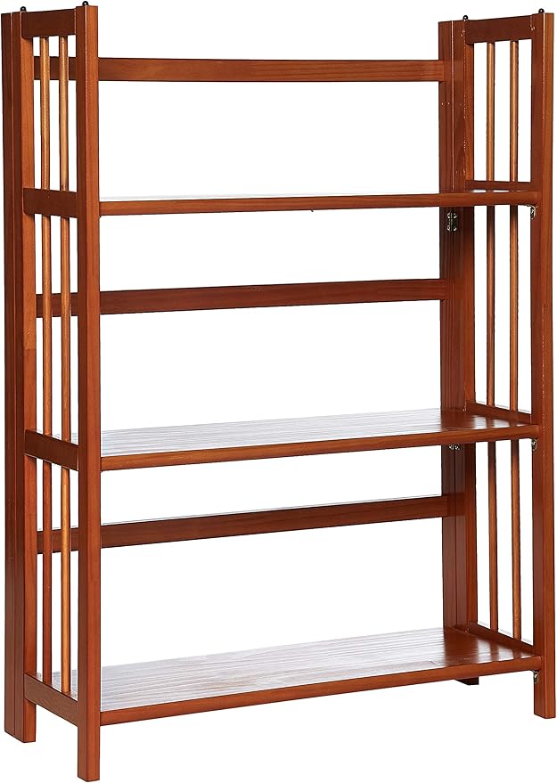3-Shelf Folding Stackable Bookcase (27.5" Wide)-Natural