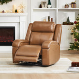 Genuine Leather Power Recliner Chairs for Adults, Wall Hugger RV Recliner with Power Headrest & Charging Ports, Electric Recliner Sofa Chair for Living Room, Saddle Brown