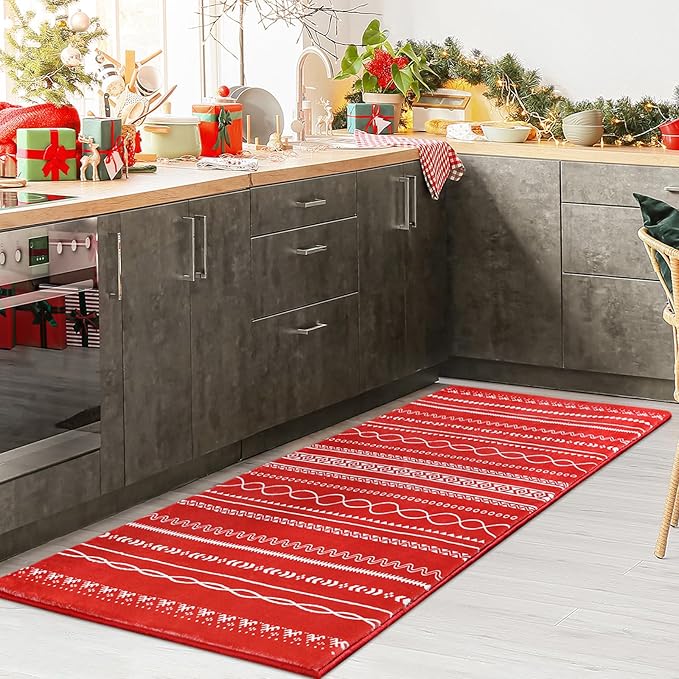 Christmas Red Rugs for Living Room 5x7 Area Rug Moroccan Neutral Carpet Non-Slip