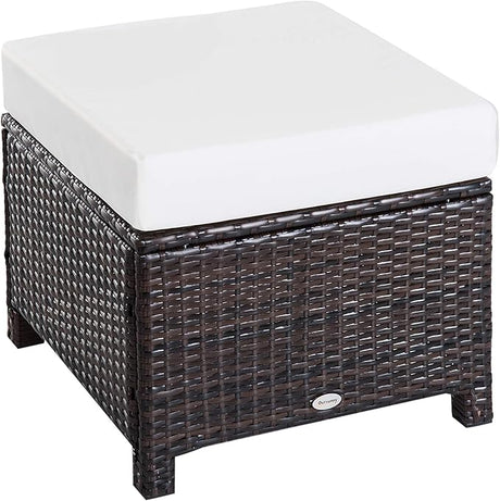 20" Patio Wicker Ottoman, Multipurpose Outdoor PE Rattan Footrest