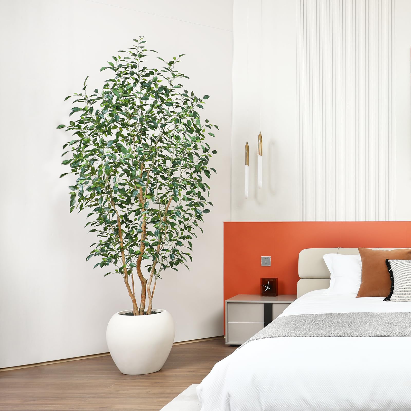 8FT Artificial Ficus Tree for Indoor,Faux Ficus Plant with 18inch White Planter