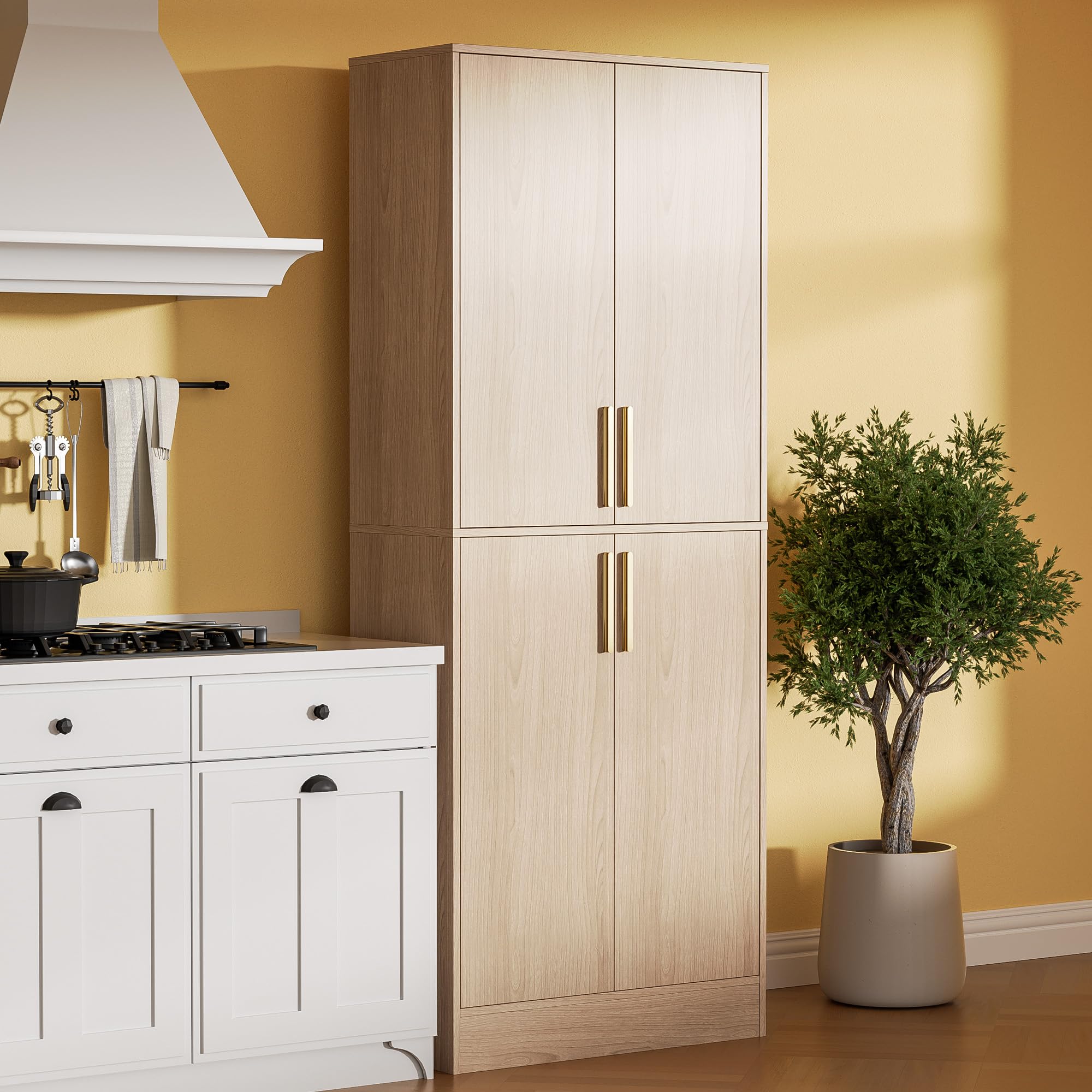 71" Tall Pantry Cabinet, 4 Doors Kitchen Pantry Storage Cabinet