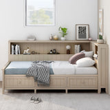 Wood Twin Daybed Frame with Storage Shelves and 3 Drawers, Antique White Milk