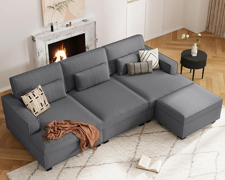 75" Oversized Loveseat Sofa, Comfy Corduroy Sectional Cloud Couch with Adjustable