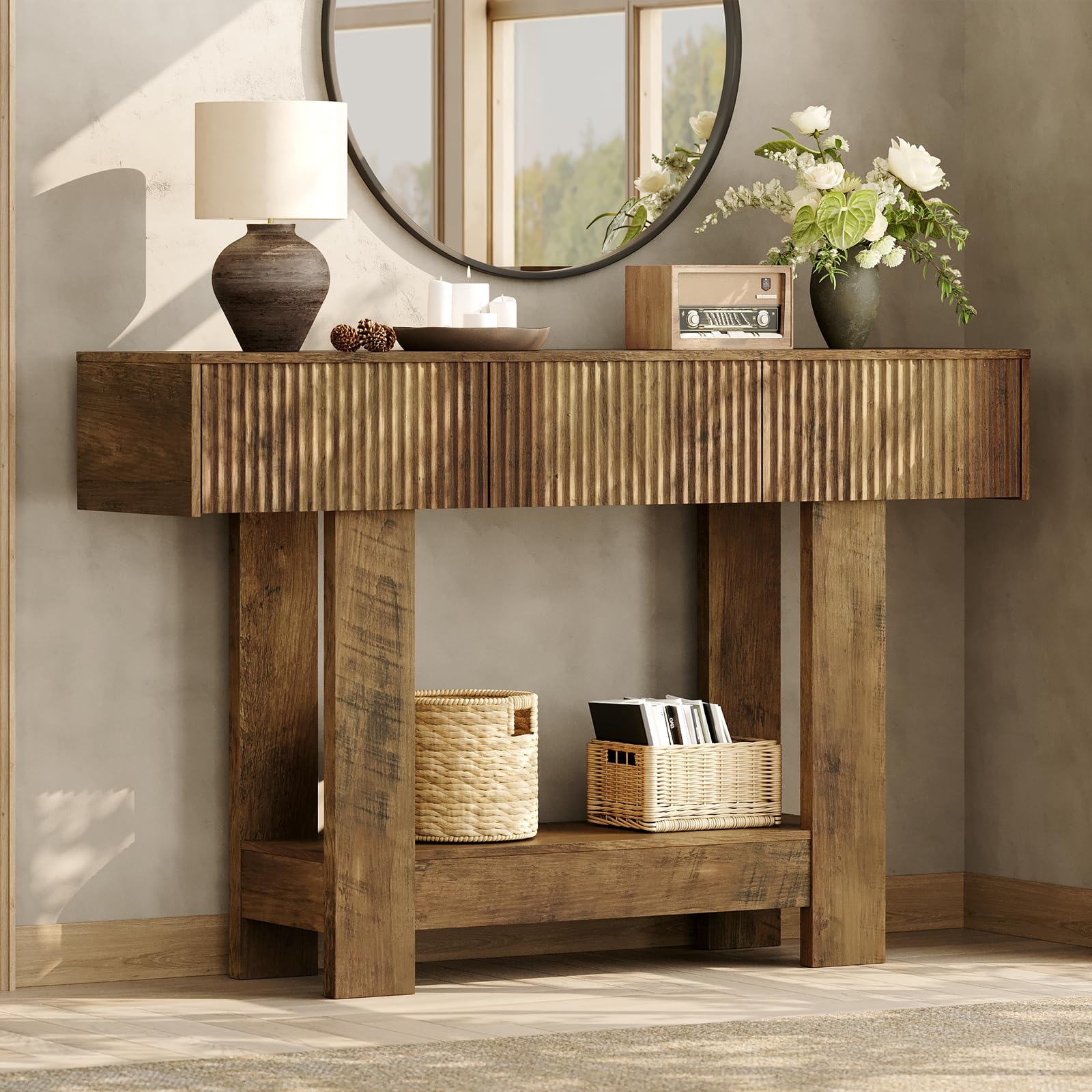 47" Farmhouse Console Table with Storage - Dark Brown