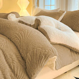 Seashell Jacquard Sherpa Comforter Set Warm Cozy Premium Bedding 3 Pieces