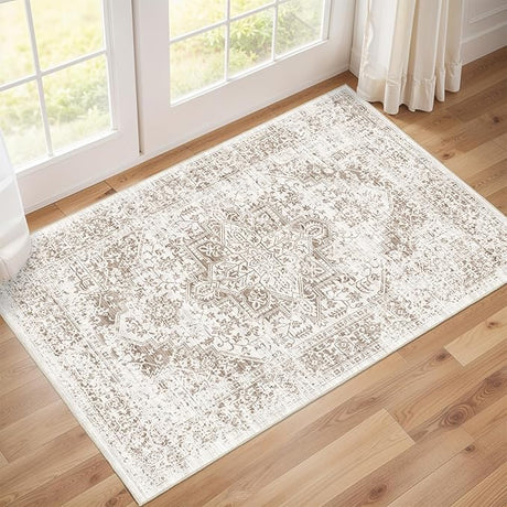 9x12 Large Area Rug - Vintage Washable Rug for Living Room with Non-Slip Low-Pile