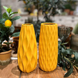 Iconic Scandi Ripple Vases, Set of 2, Bold Pop Yellow, Smooth Glazed