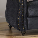 Tufted Microfiber Sofa with Scroll Arms, Black