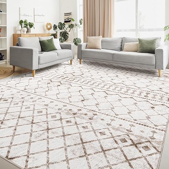 5x7 Machine Washable Area Rug - Modern Geometric Faux Wool Carpet with Non-Slip Backing