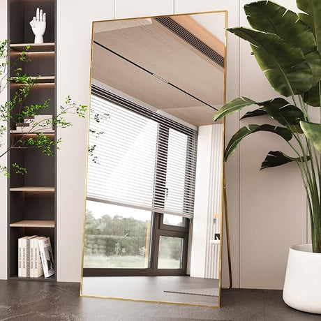 Full Length Mirror, 76"x34" Gold Oversized Tempered Floor Mirrors with Stand