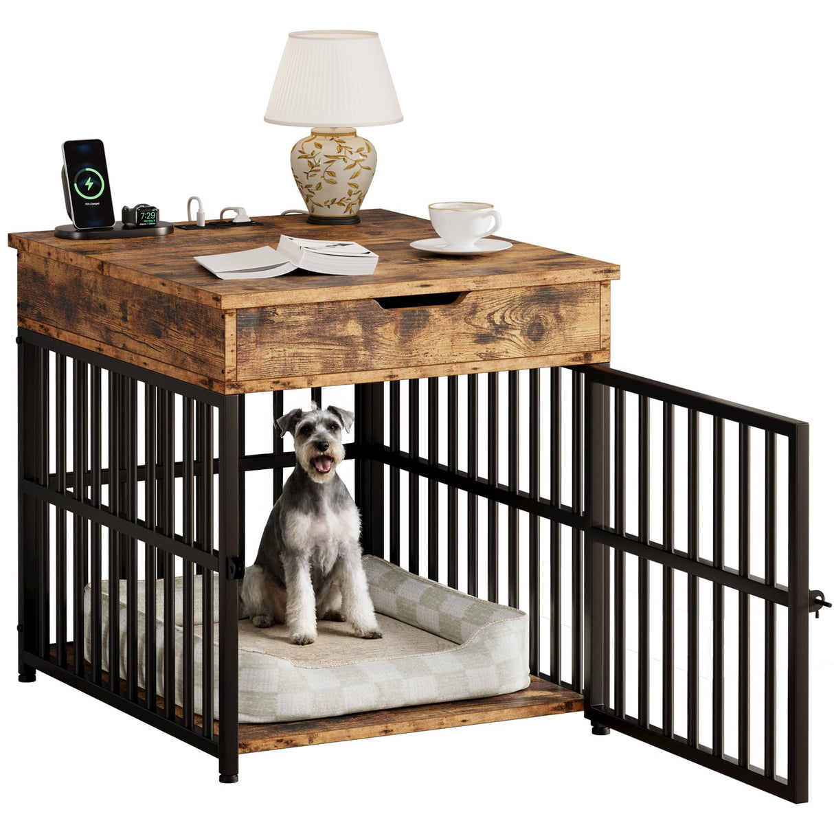 Dog Crate Furniture for Small Dogs with Charging Station