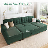 Sectional Sleeper Sofa Velvet U Shaped Couch with Storage Ottomans for Living Room