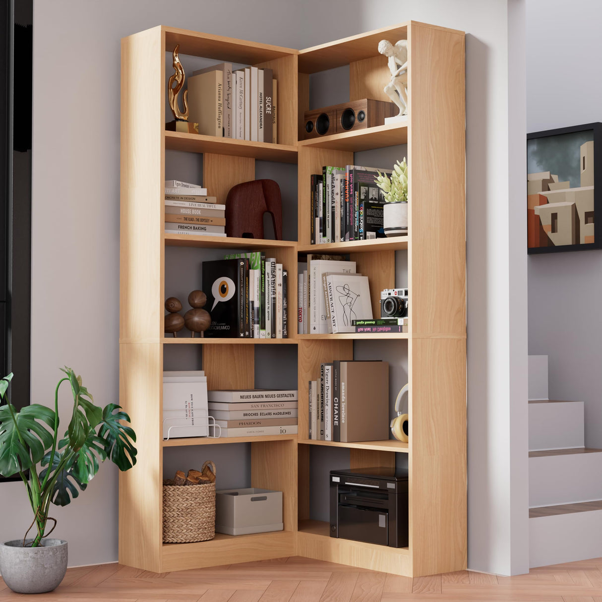 78" Tall Corner Bookcase,5 Tier Corner Bookshelf with L Shaped Design,