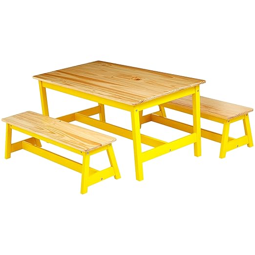 Indoor Kids Table and Bench Set, Natural, 3 Count (Pack of 1)