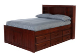 Model 82821K6-22 Solid Pine Full Captains Bookcase Bed with 6 Drawers in Rich Merlot